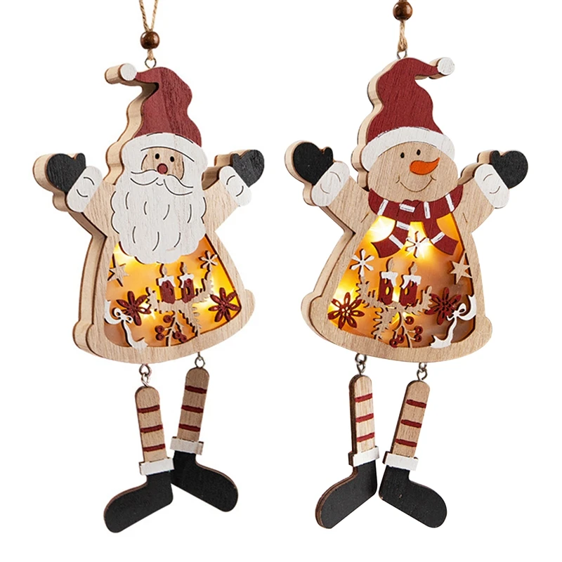 

LED Light Christmas Tree Star Wooden Pendants Ornaments Xmas DIY Wood Crafts Kids Gift for Home Christmas Party Decorations