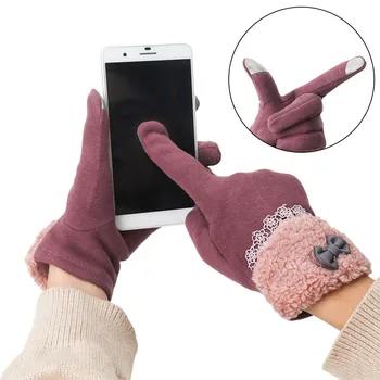 

Fashion Women Touch Screen Gloves Bowknot Lace Winter Warm Driving Gloves Mittens