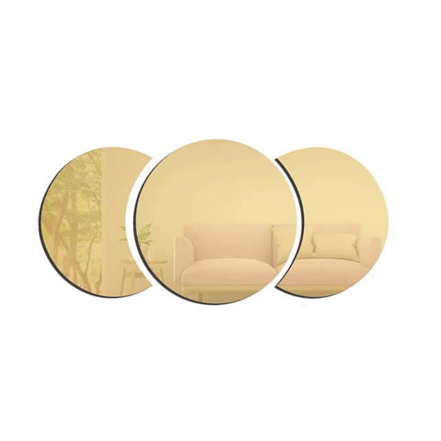 3Pcs/Set 3D Mirror Wall Sticker Round Mirror DIY TV Background Room Stickers Wall Decor bedroom Bathroom Home Decoration mirror Gold