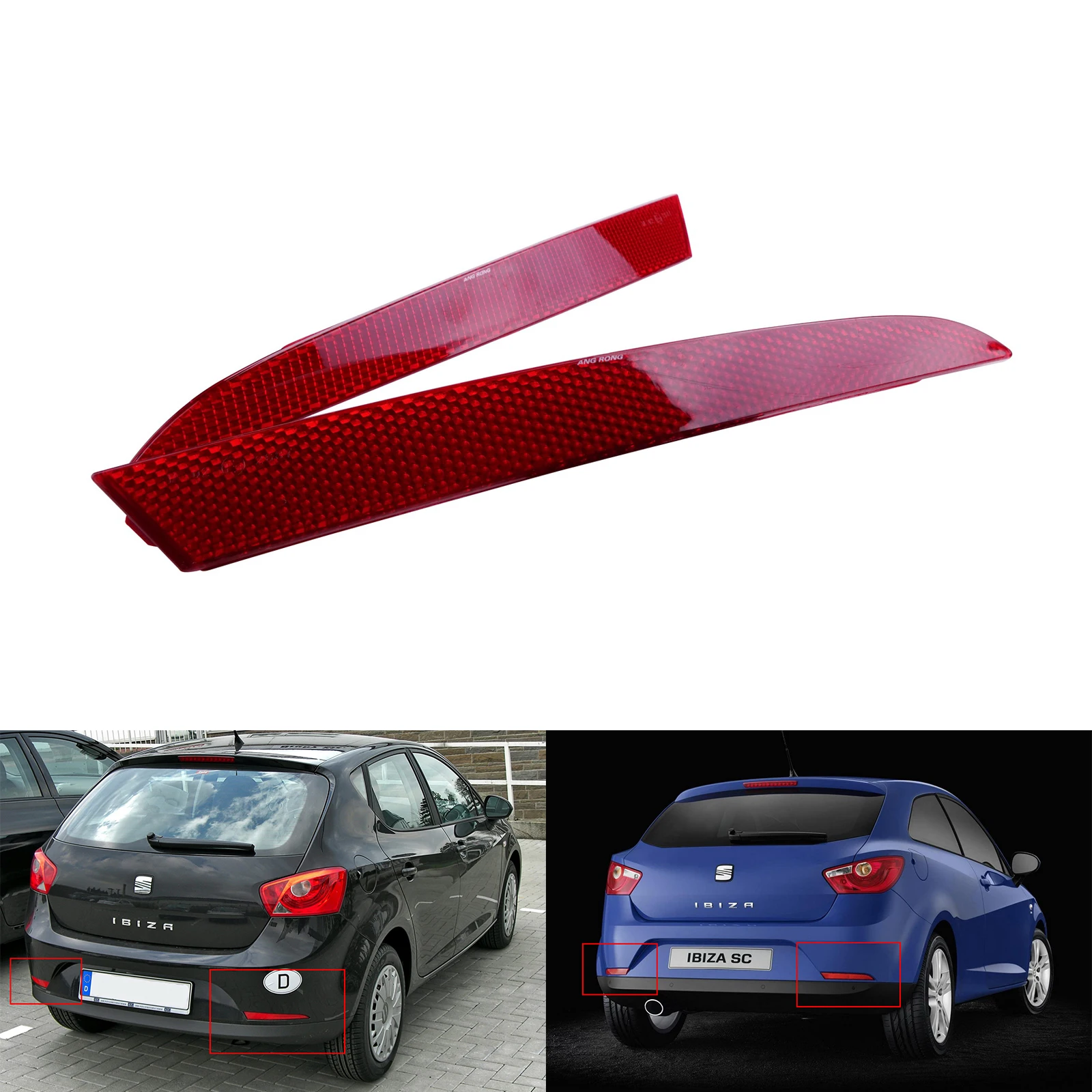 Angrong 2X Per 2008-2012 Seat Ibiza 6J Riflettori Paraurti Posteriore Copriobiettivo Rosso Destro E Sinistro