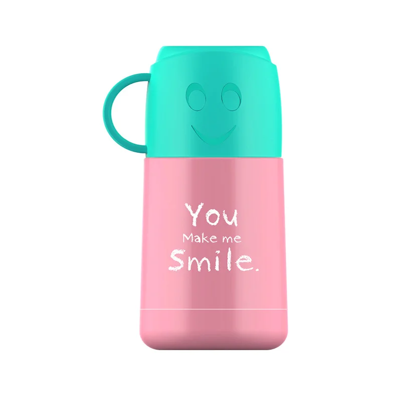 Smile Face термос чашки портативная бутылка для воды для взрослых дорожные бутылки вакуумная колба - Цвет: Светло-зеленый