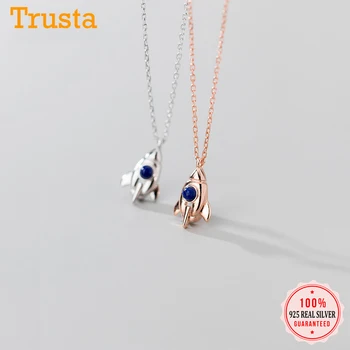 

Trustdavis 2020 HOT SALE Genuine Fashion Cute Creative Little Rocket Short Necklaces Pendants Women Silver 925 Jewelry DA608
