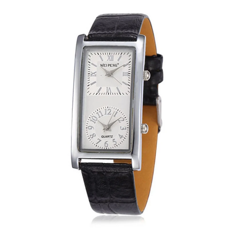 Новые модные деловые часы с двойным движением, мужские часы с большим циферблатом, классические прямоугольные кварцевые наручные часы с кожаным ремешком montres homme