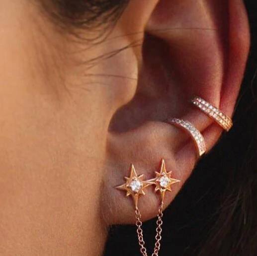 Женские серьги каффы из серебра 925 пробы с фианитом|no pierce|clip earrings silverclip piercings |