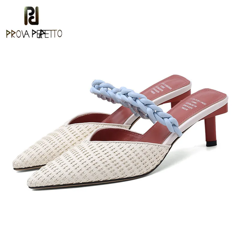 

Prova Perfetto Sweet Weave Half Slippers Ladies Shoes Stiletto FRont Strap Colour Mixture Sandals Woman new Clogs Wedding Shoes