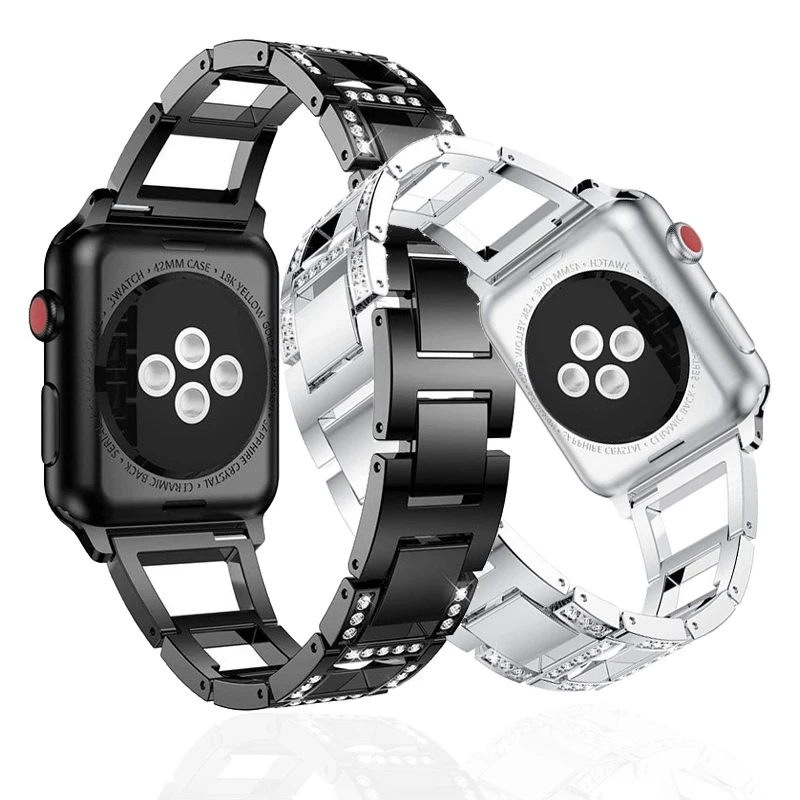 Ремешок из нержавеющей стали для Apple watch band 5 4 44 мм 40 бриллиантовый браслет correa Iwatch