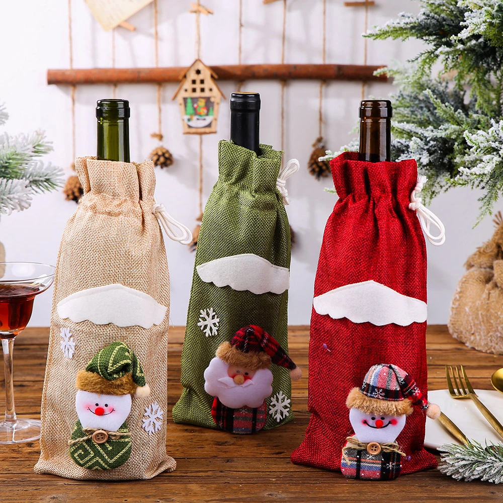 Рождественская Крышка для бутылки вина, снеговик, Санта Клаус, лось, Новогодний подарочный пакет, украшение для стола, рождественские украшения для дома, вечерние, для ужина