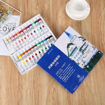 

24 Color Study Drawing Tool Students Artists Craft Supplies School With Brush Home Acrylic Paint Set Oil Painting For Kids