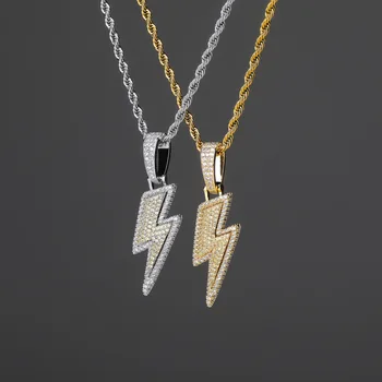 

2020 Trendy CZ Lightning Link Chian Necklace for Women Statement Hiphop Crystal Gold Sliver Flash Pendant Necklace Stree Jewelry