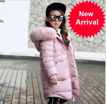 

Children New Winter Fashion Jacket Girl Winter Coat Kids Warm Thick Fur Collar Hooded long down Coats For Teenage 4Y-14Y