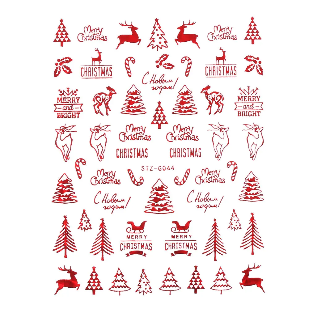 1 шт 3D дизайн ногтей Рождество слайдер обертывания снежинки Лось Санта Клаус клейкая наклейка с пламенем красное золото маникюр Дизайн ногтей - Цвет: STZ-G044 RED