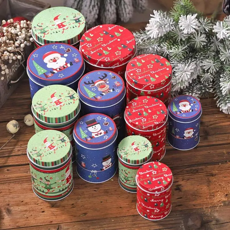 4pcs Large Capacity Christmas Storage Box Santa Claus Snowman Elk Candy Can