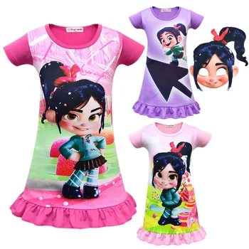 

New High Quality Girls short sleeve lotus leaf Vanellope Von Schweetz Princess dress Ralph2 Cosplay Clothing