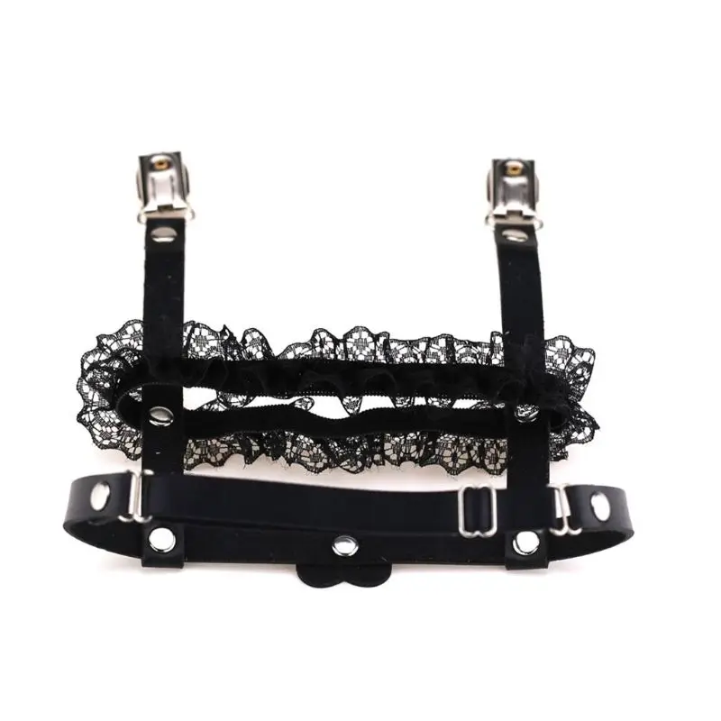 1PC Womens Faux Leather Heart Garter Belt Punk Stud Ruffles Lace Elastic Thigh Ring