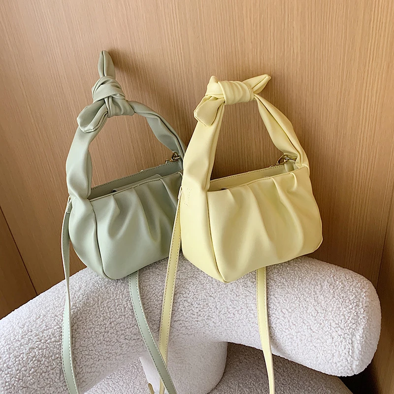 

Cloud Tote Bags Women 2020 Fashion Handbags Solid Women's Crossbody Shoulder Bag Lady Bow Handle Hand Bags Female Pleated Clutch
