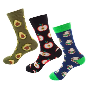 

3 Pairs/lots Couple Fish Fruit Food Printed Sox Combed Cotton Men Women Socks Colorful Funny Male Wedding Christmas Gift Sock