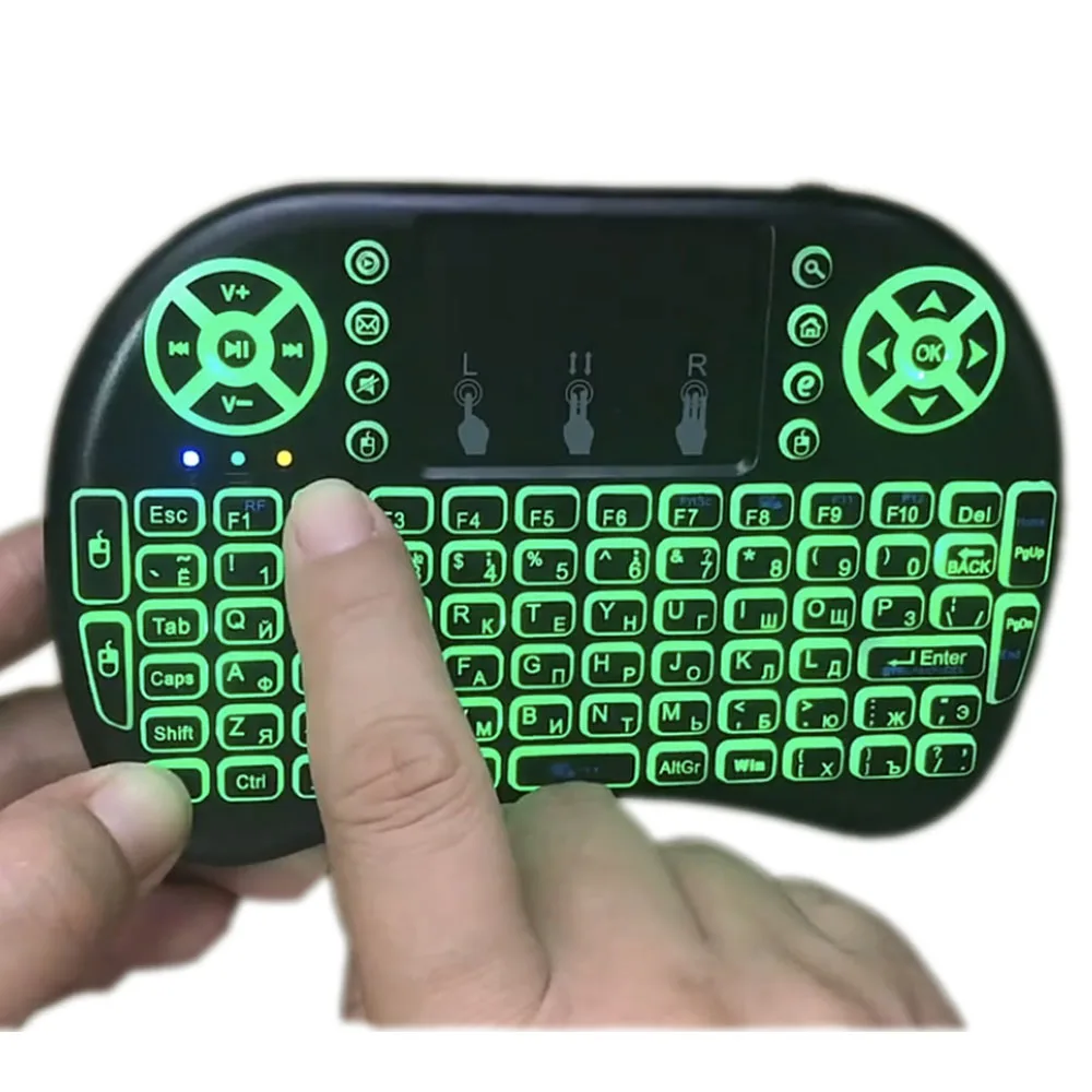 Backlit English Russian French Spanish Portuguese 2.4G Air Mouse Remote Touchpad for Android TV Box PC I8 Mini Wireless Keyboard keyboard on pc