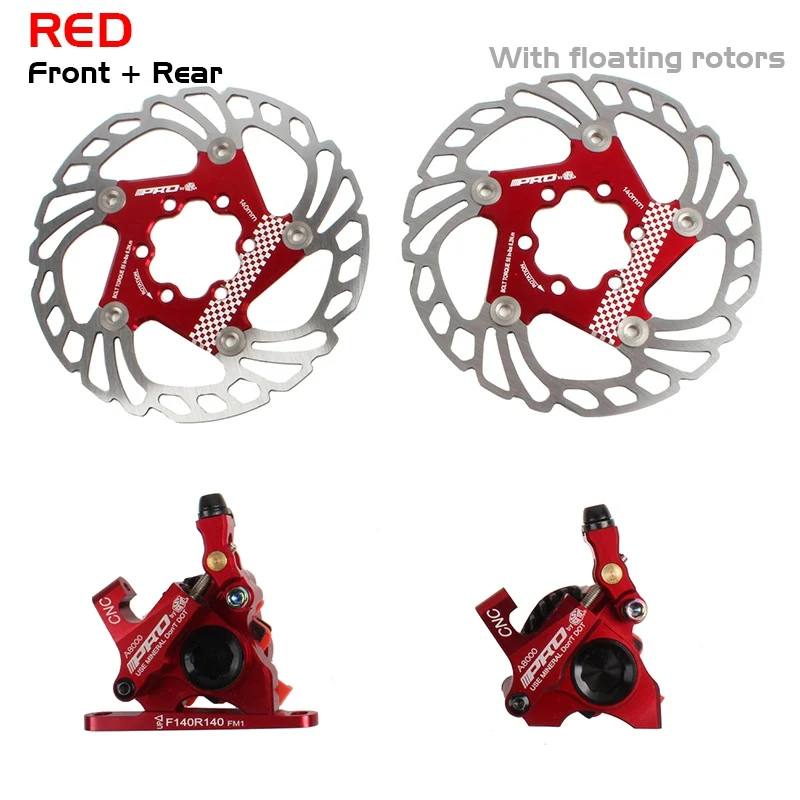 PRO 140 мм плавающие тормозные роторы CNC дорожный велосипед из сплава масляный диск Тормозной суппорт линия Тяговая Гидравлический дисковый тормоз дорожный велосипед - Цвет: Red - 140mm Rotors
