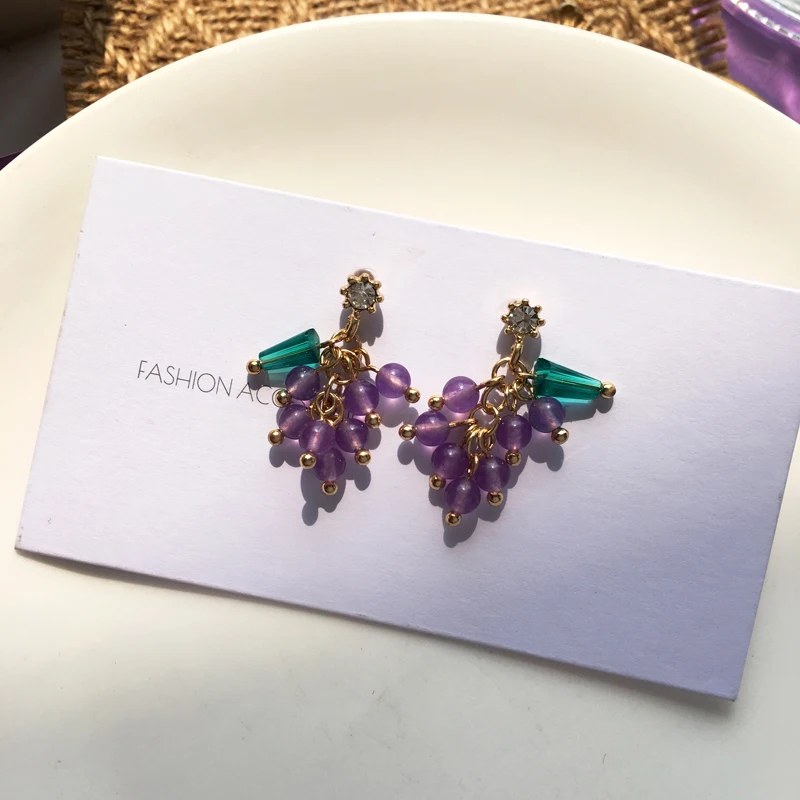 S925 серьги капли иглы 2020 новый дизайн прозрачный Кристальный с фруктовым виноградным жемчугом бусы висячие