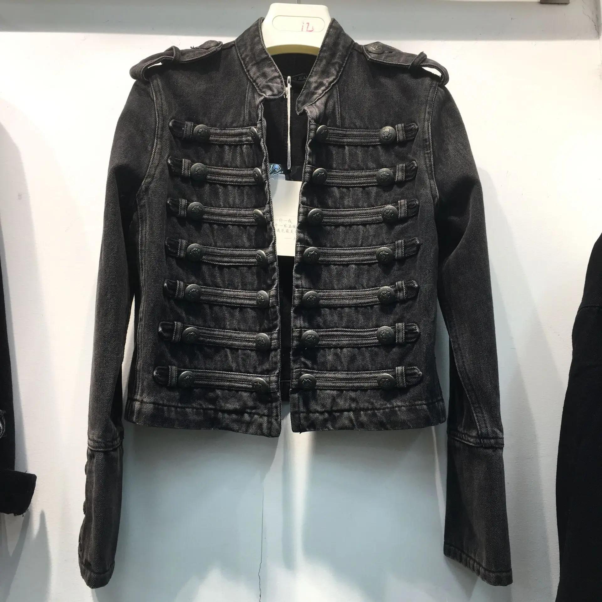 

2019 New Style Previews Thin Handsome Military Double Row Button Joint Short Jeans Coat Tops Women's