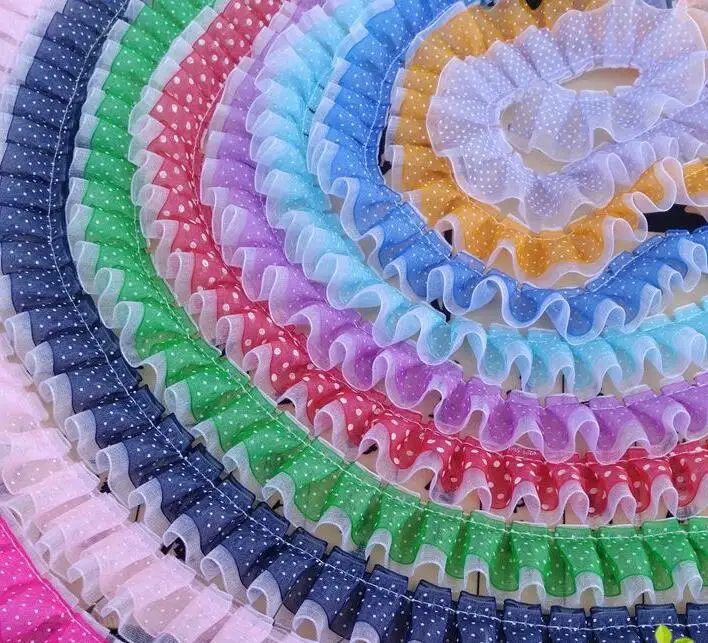 1M-Ribbon-3D-Lace-Trim-2-5cm-Laces-Collar-Guipure-Orange-Green-Dot-Lace-Fabric-Doll