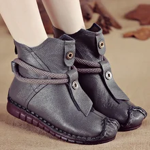 Женские ботильоны из натуральной кожи; модные ботинки в стиле ретро; женские теплые зимние ботинки с плюшевой подкладкой; женская обувь на молнии; большой размер 42