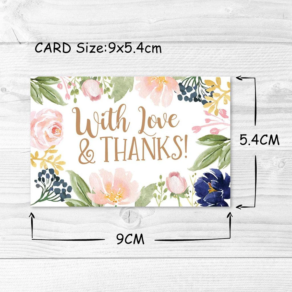 Rectangle flower card "Thank You" small gift message card writable 5.4x9cm decoration 10-30pcs message cards