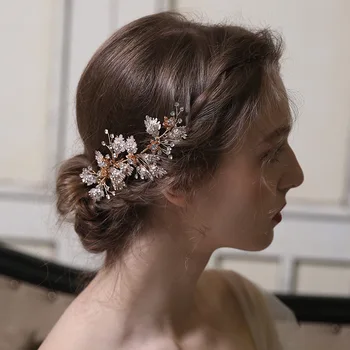

Gold Leaf Hair Clip Bridal Comb Vintage Floral Women Hair Accessories Handmade Wedding Headpiece Jewelry
