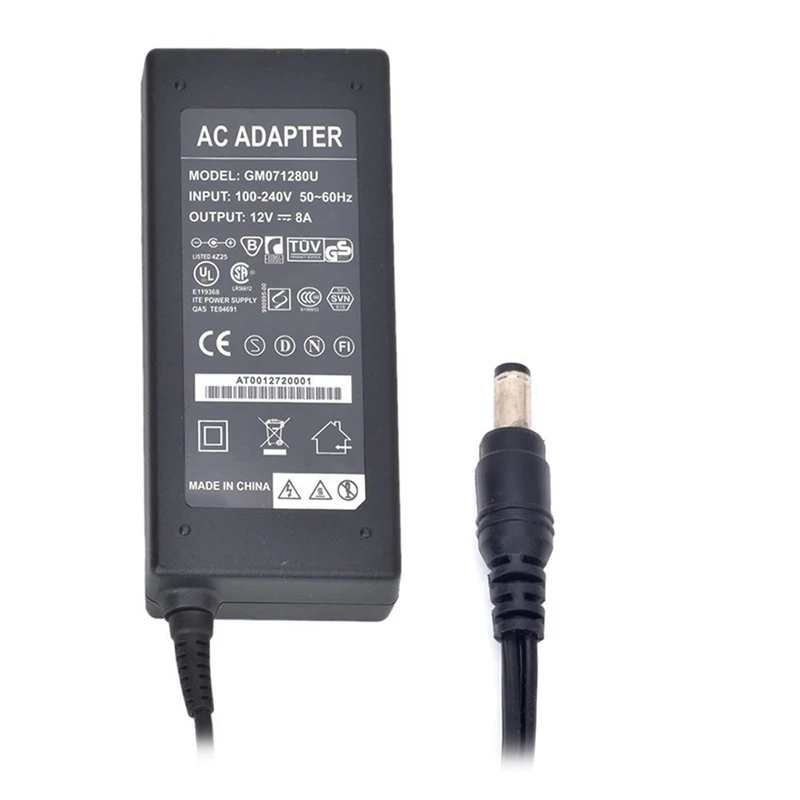 96W 12V 8A 3Round-Pin AC источник питания 5,5x2,1mm DC адаптер питания для светодиодной ленты(черный, 100~ 240 V