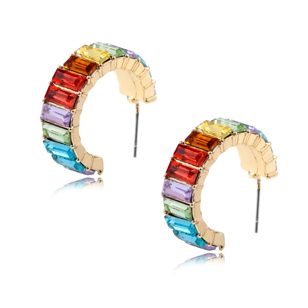 Hoop Earrings VG 6YM Rainbow hoop earrings for Women Colorful Rectangle Cubic Zirconia Earrings Classic Luxury Female Fashion Jewelry