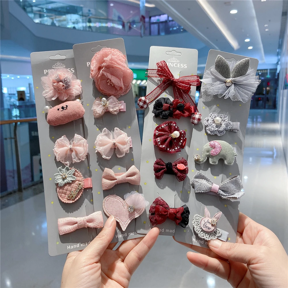 

5 Pcs/set Fashion Bows CrownLove Hair Clips Baby Girls Hairpin Flower Princess Barrettes Hair Accessories New Arrival