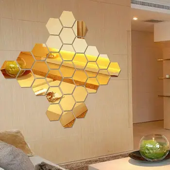 

12pcs/set 3d Hexagon Acrylic Mirror Wall Stickers Diy Wall Stickers Mirrored Living Stickers Gold Art Decorative Silver Roo P1J1