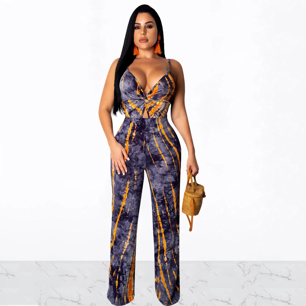 

Sexy V-Neck Spaghetti Strap Tie Dyed Space Galaxy Print Jumpsuits Women Rompers Female Party Club Bodycon Overalls Playsuit
