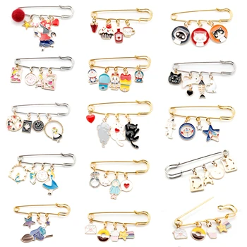 

14 styles Jewelry Brooch Buckle Pin Alice Rabbit Brooches pins Women Safety Pins Men Children Bags Hat Cartoon pin Gifts