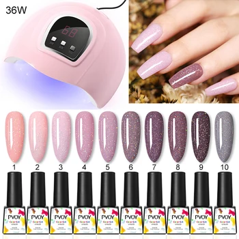 

PVOY 6/10 Colors/Set Glitter Nail Gel Polish With LED UV Lamp Dryer Nail Art Tool Semi Permanent Varnish Gel Lak Soak Off Set