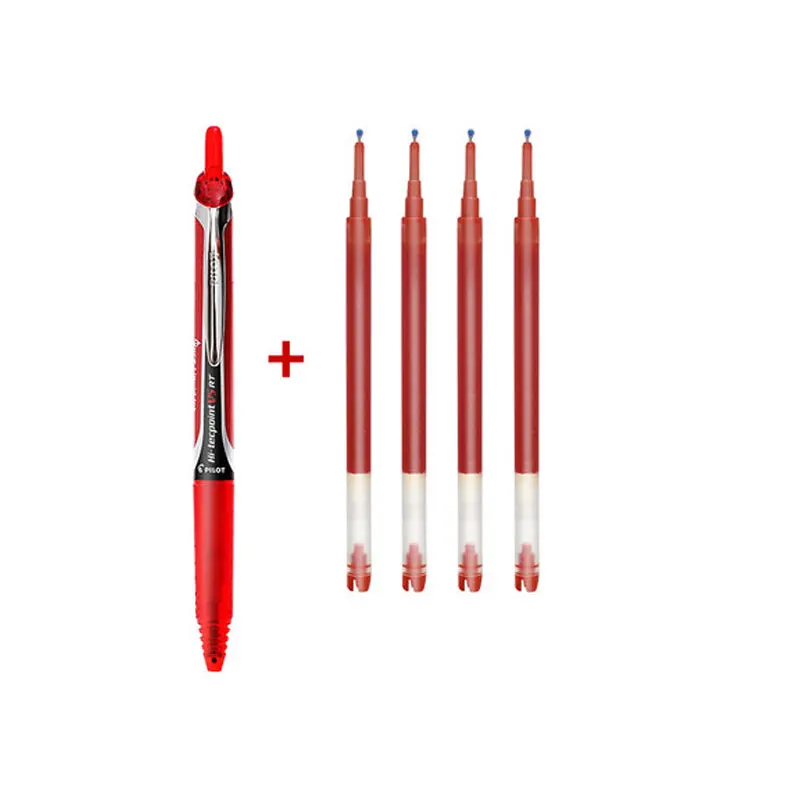 1red pen 4 refills Пилот BXRT-V5 Пресс гелевая ручка 5 шт./лот 0,5 мм студенческий экзамен с черный/синий/красный иглы Тип ручка+ BXS-V5RT Набор сменных стержней - Цвет: 1red pen 4 refills