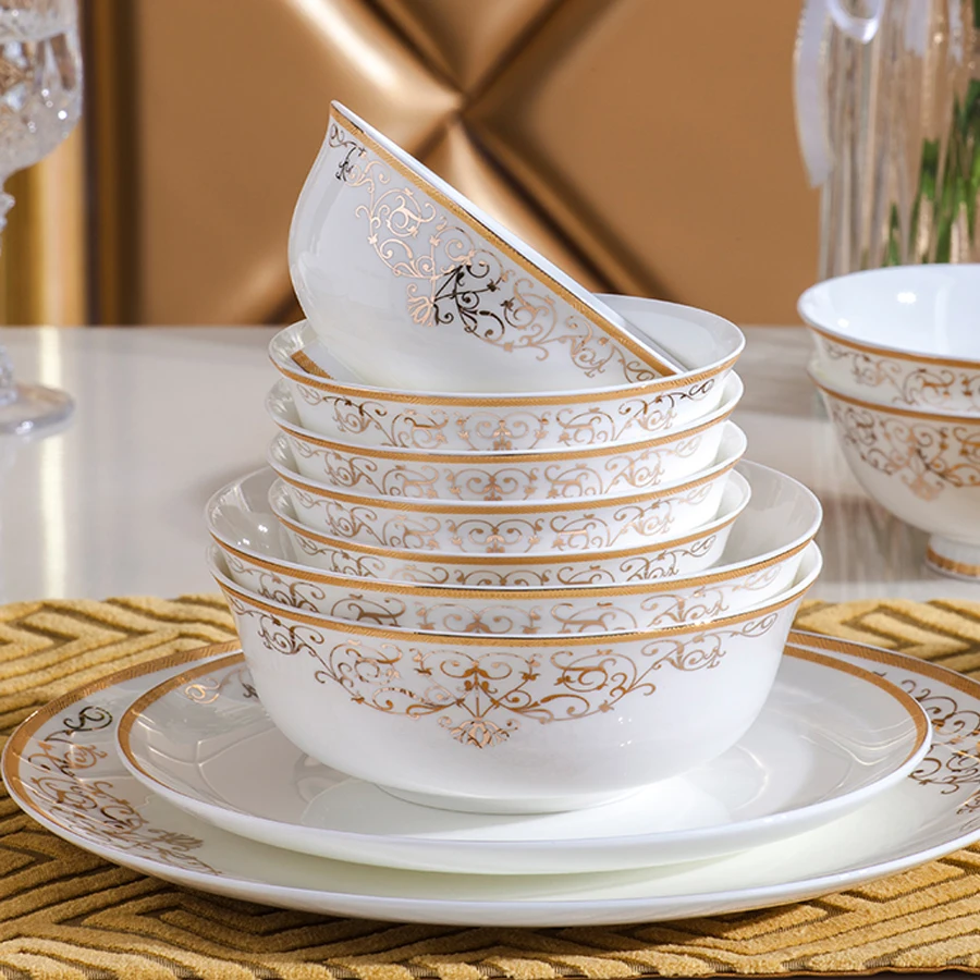 60 голов Цзиндэчжэнь керамика столовая посуда китайская посуда набор горшок рисовая миска салатная лапша тарелка чашка, столовая посуда