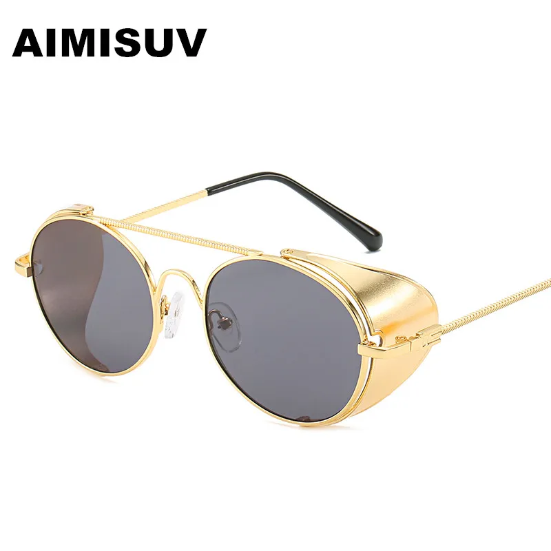 

AIMISUV Vintage Sunglasses Women Steampunk Retro Coating Men Round Sunglasses Brand Designer Punk Glasses UV400