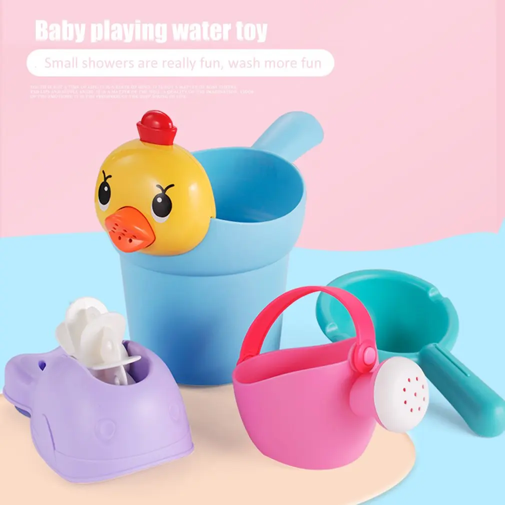 Мягкие пластиковые детские Игрушки для ванны, пляжные игрушки для игры в воду, 4 шт, ведро для душа, детский чайник, набор лопаток, игрушка ведро