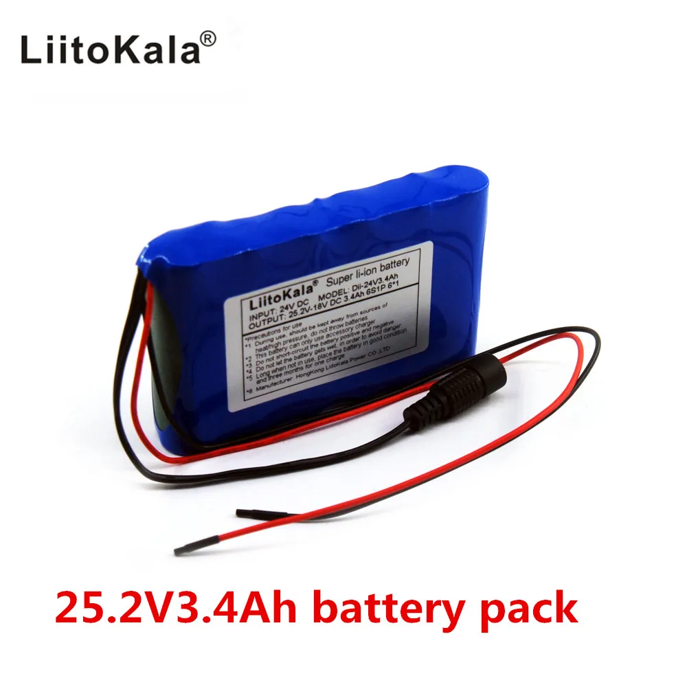 LiitoKala 24V 25,2 V 3400mAh литий-ионная аккумуляторная батарея Max 3A со встроенной защитной печатной платой PCM