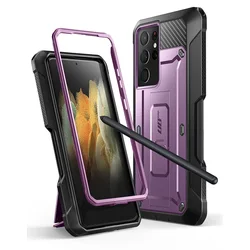 Rugged Full - Body Dual Layer Case with Holster, Kickstand, and Pen Slot for Pc + tpu (Purple)