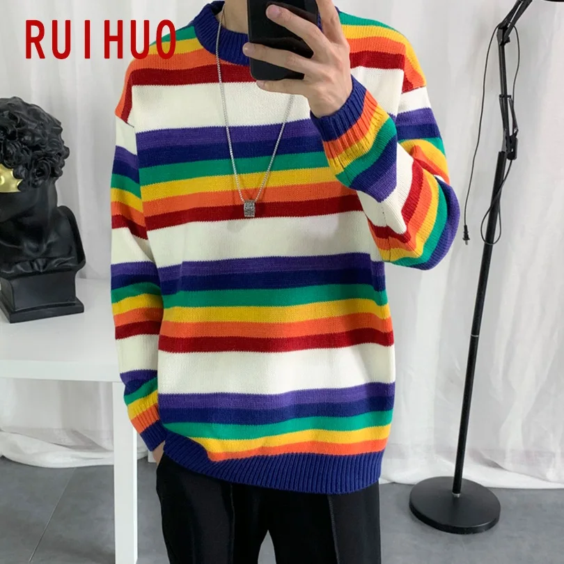RUIHUO, Цветной полосатый зимний свитер, мужской Рождественский свитер, мужское зимнее пальто, пуловер и свитеры для мужчин, осенняя одежда, XXL