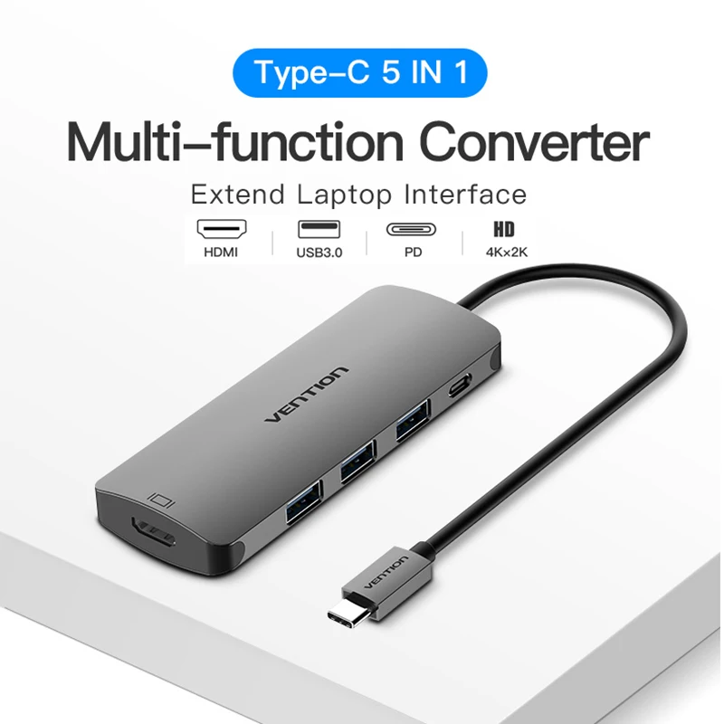 Vention 5 in 1 Adapter USB Type-C to USB 3.0 HUB HDMI VGA PD Converter for MacBook samsung S9 huawei p20 pro USB-C HUB