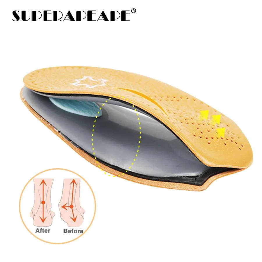 

3/4 Length Leather Orthotic Insoles for Flatfoot Heel Arch Support Pads Half Orthopedic Shoe Insole Foot Health Care Shoes Pad
