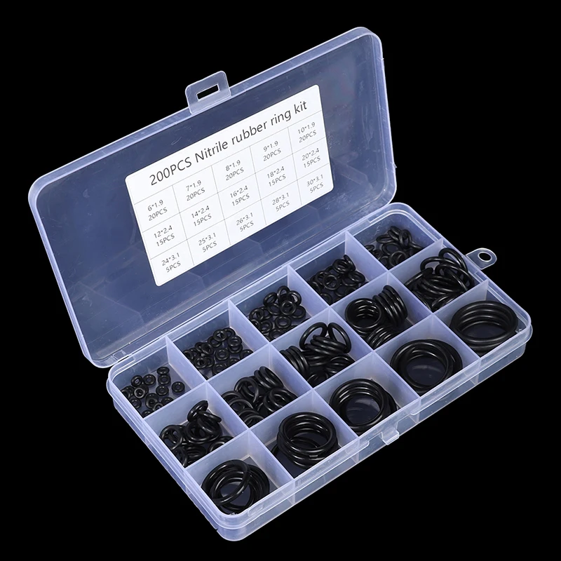 

200Pcs Rubber O-Ring Washer Assortment Set Hydraulic Plumbing Gasket Seal Kit