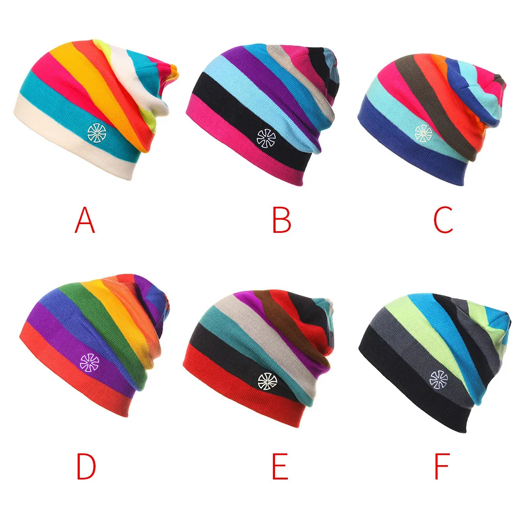 Winter Men Women Ladies Beanie Ice Cap Rainbow Ski Hat Double Knit Warm Ski Hat Outdoor Beanie Snowboard Hats Riding Cap Bonnet