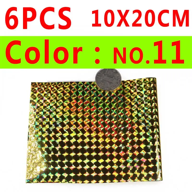 6pcs color 11 4, 6 штук в партии, для рыбалки, твердая приманка Стикеры Голографическая клейкая пленка флэш-Тип для морской рыбалки приманки делая 10X10/10X20 см - Цвет: 6pcs color 11