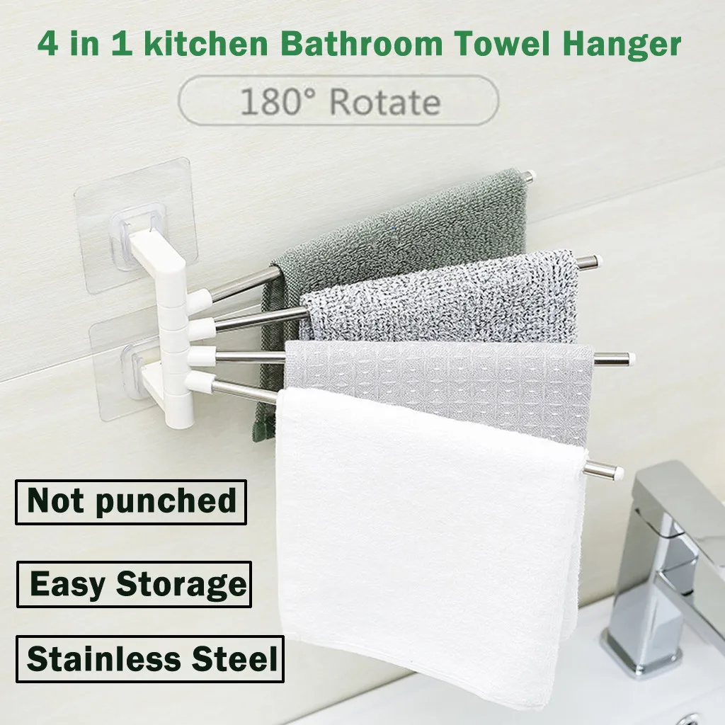 

4 in 1 Rotate Punch Free Kitchen Multifunction Bathroom Towel Hanger Rack Storage rack