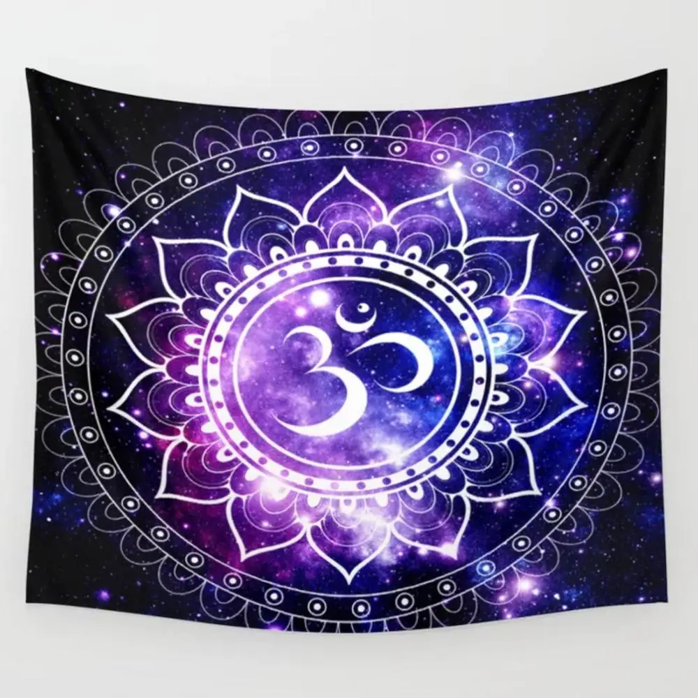 

Om Mandala Purple Blue Space Tapestry Wall Hanging Polyester Home Bedroom Decor Bedspread Beach Mat Blanket Yoga Mat Tapestries