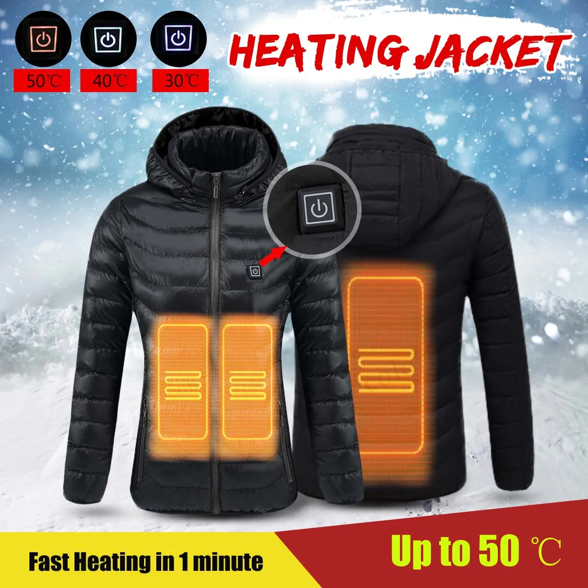 

Outdoor USB Heated Jackets Vest Winter Warm Coats Down Cotton Heating Hooded Unisex Thermal Clothing For Climbing Fishing Skiing